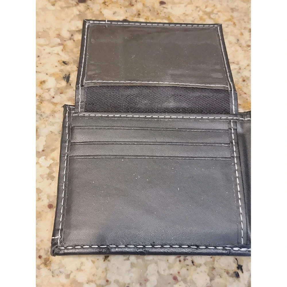 RIDGE MOUNTAIN VEGAN LEATHER HANDCRAFTED STUDDED EAGLE BIFOLD MEN'S WALLET Black